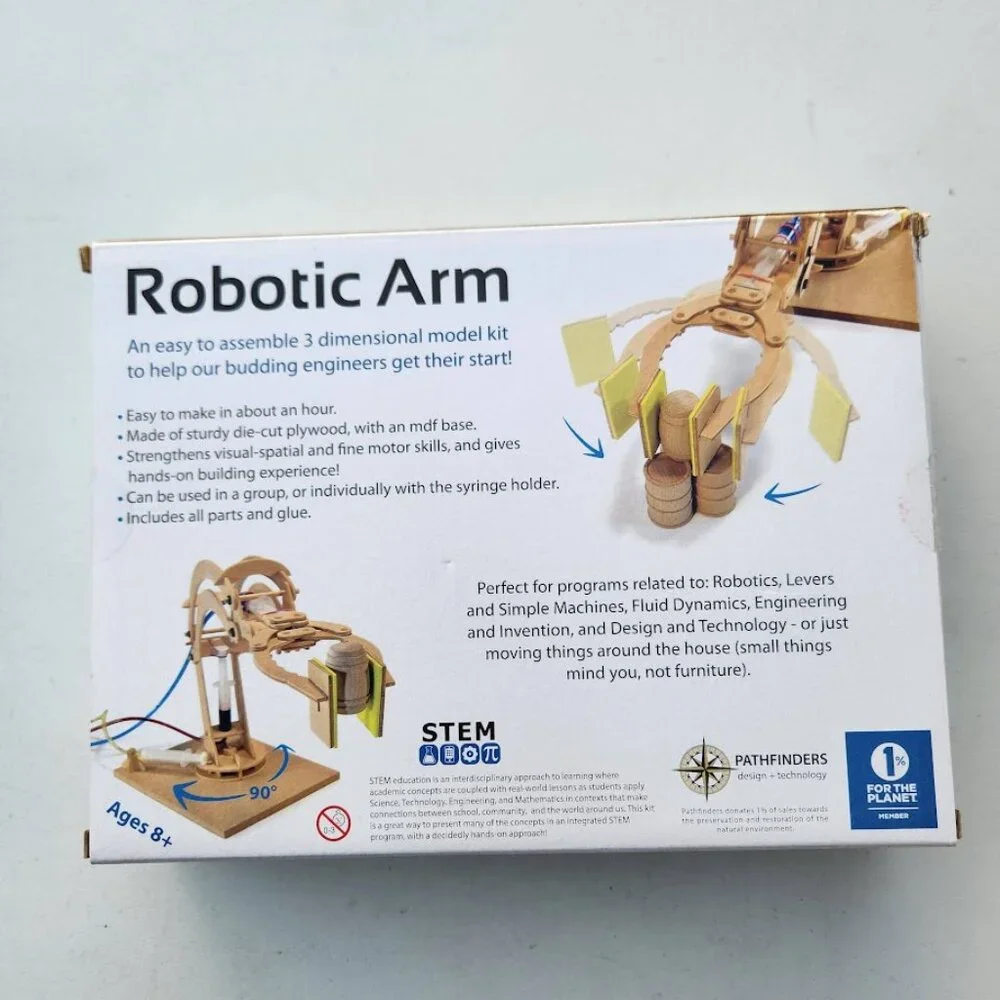 NEW PATHFINDERS STEM Kit Hydraulic Robotic Arm |Wooden Building STEM Kit Toy Mec